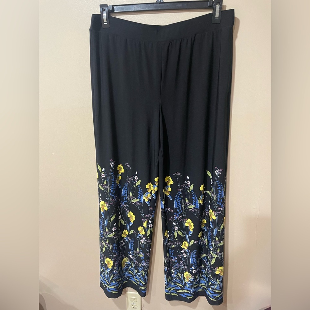 Susan Graver Black Floral Wide Leg Pants